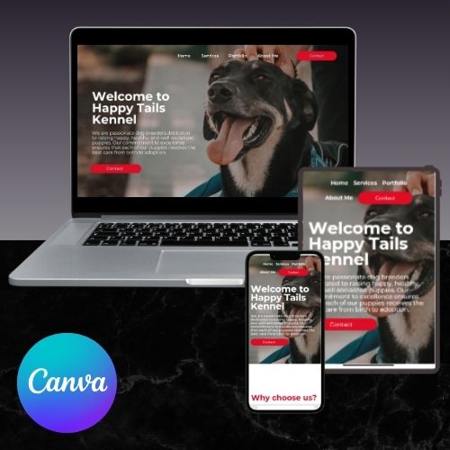 Dog Website Sjabloon | Bewerkbare Canva Website voor Hondendiensten & Dog Brands | Vriendelijk & Mobielvriendelijk Ontwerp