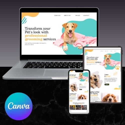 Hondensalon Website Sjabloon | Bewerkbare Canva Website voor Hondentrimsalon & Petsalons | Vriendelijk & Mobielvriendelijk