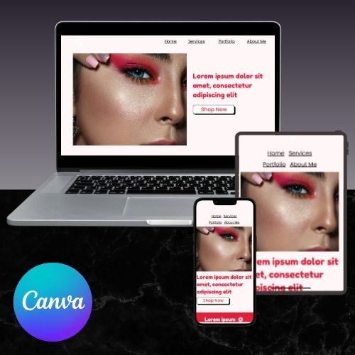 Fashion & Beauty Website Sjabloon | Bewerkbare Canva Website voor Modellen, Stylisten, Make-up Artists & Mode-Beauty-merken