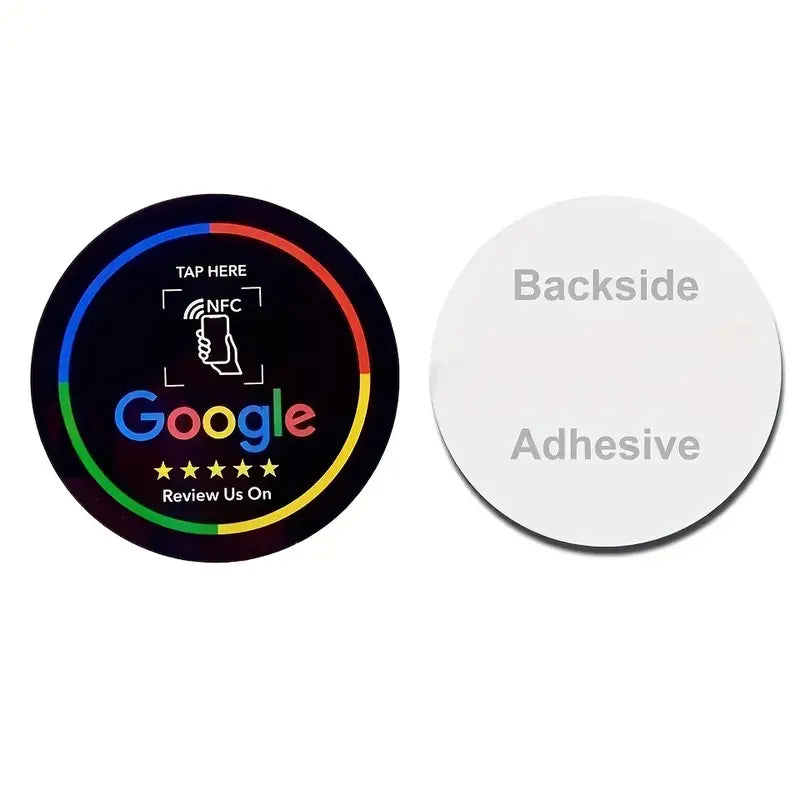 Google Review NFC-badge – Zelfklevend, 2‑pack Ø10 cm Mat Zwart (1+1 Gratis)