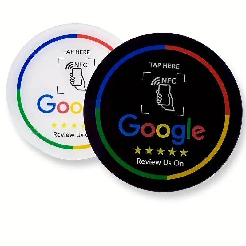 Google Review NFC-badge – Zelfklevend, 2‑pack Ø10 cm Mat Zwart (1+1 Gratis)
