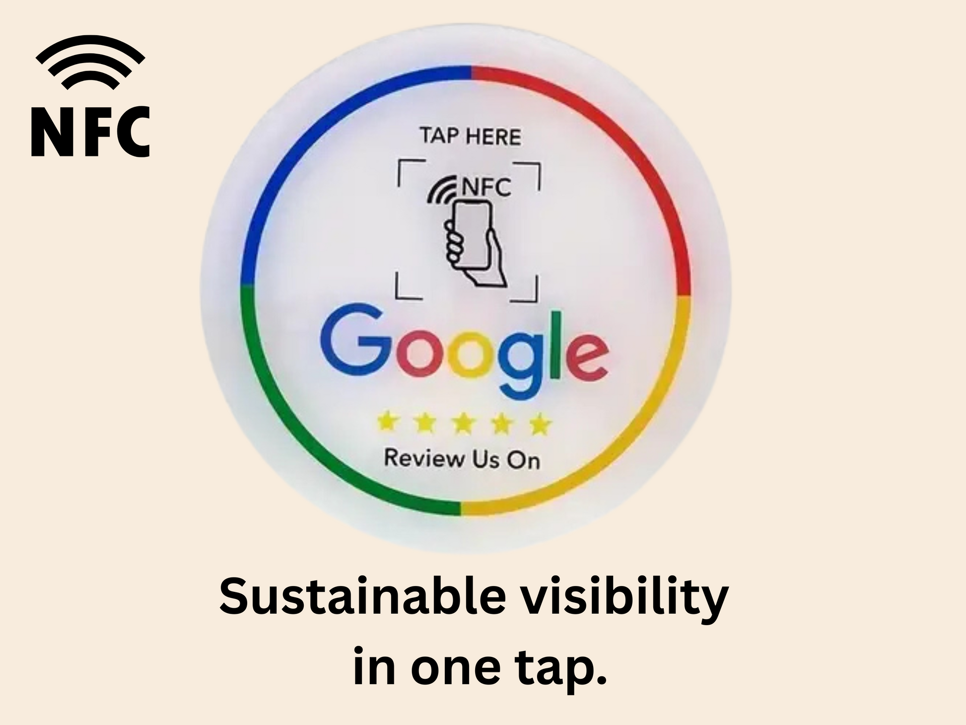 Google Review NFC-badge – Zelfklevend, 2‑pack Ø10 cm Mat Wit (1+1 Gratis)