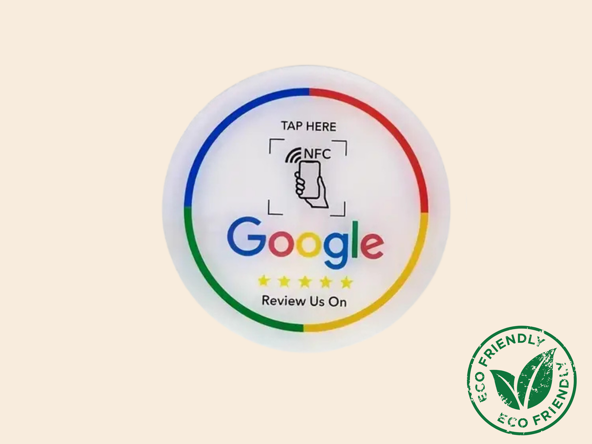 Google Review NFC-badge – Zelfklevend, 2‑pack Ø10 cm Mat Wit (1+1 Gratis)