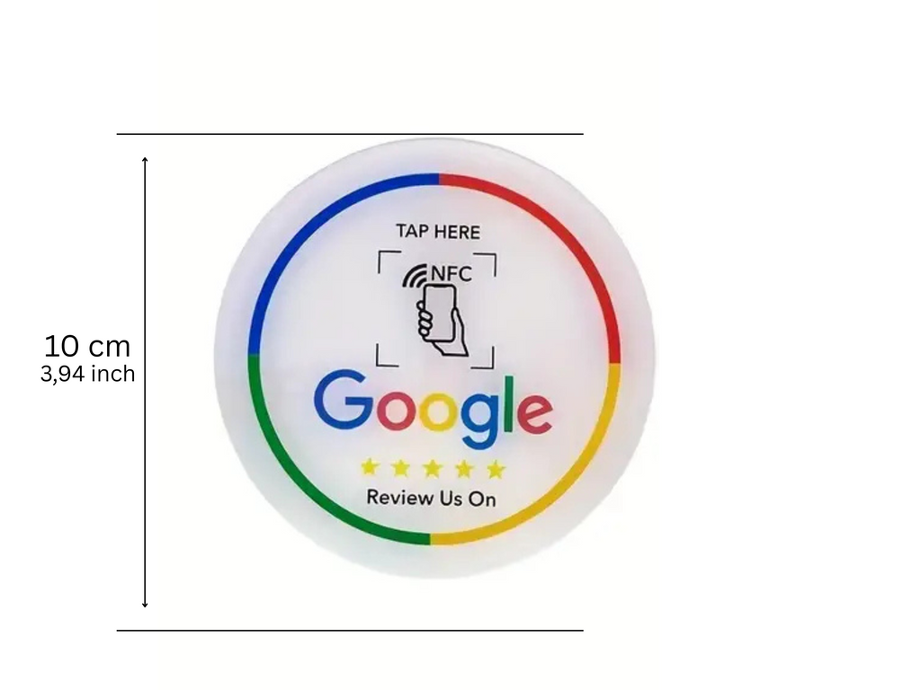 Google Review NFC-badge – Zelfklevend, 2‑pack Ø10 cm Mat Wit (1+1 Gratis)