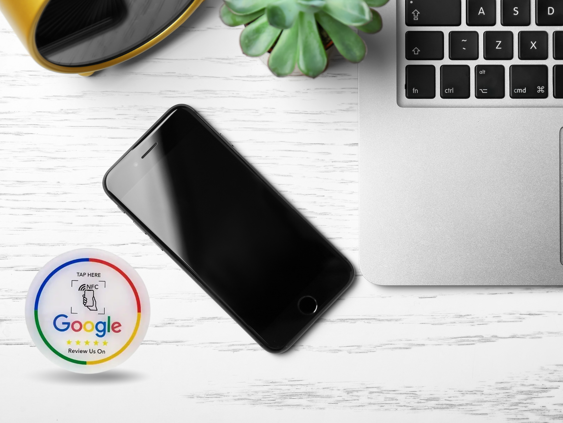 Google Review NFC-badge – Zelfklevend, 2‑pack Ø10 cm Mat Wit (1+1 Gratis)