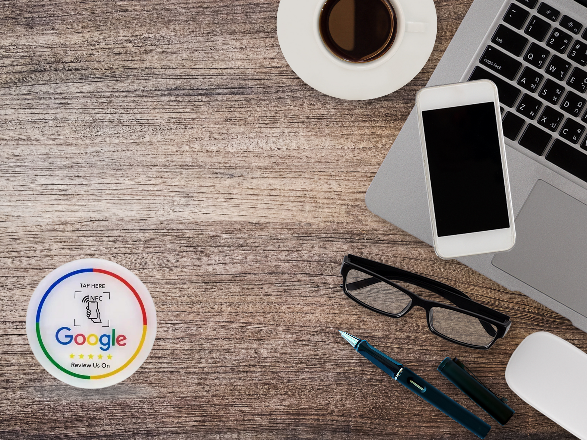 Google Review NFC-badge – Zelfklevend, 2‑pack Ø10 cm Mat Wit (1+1 Gratis)