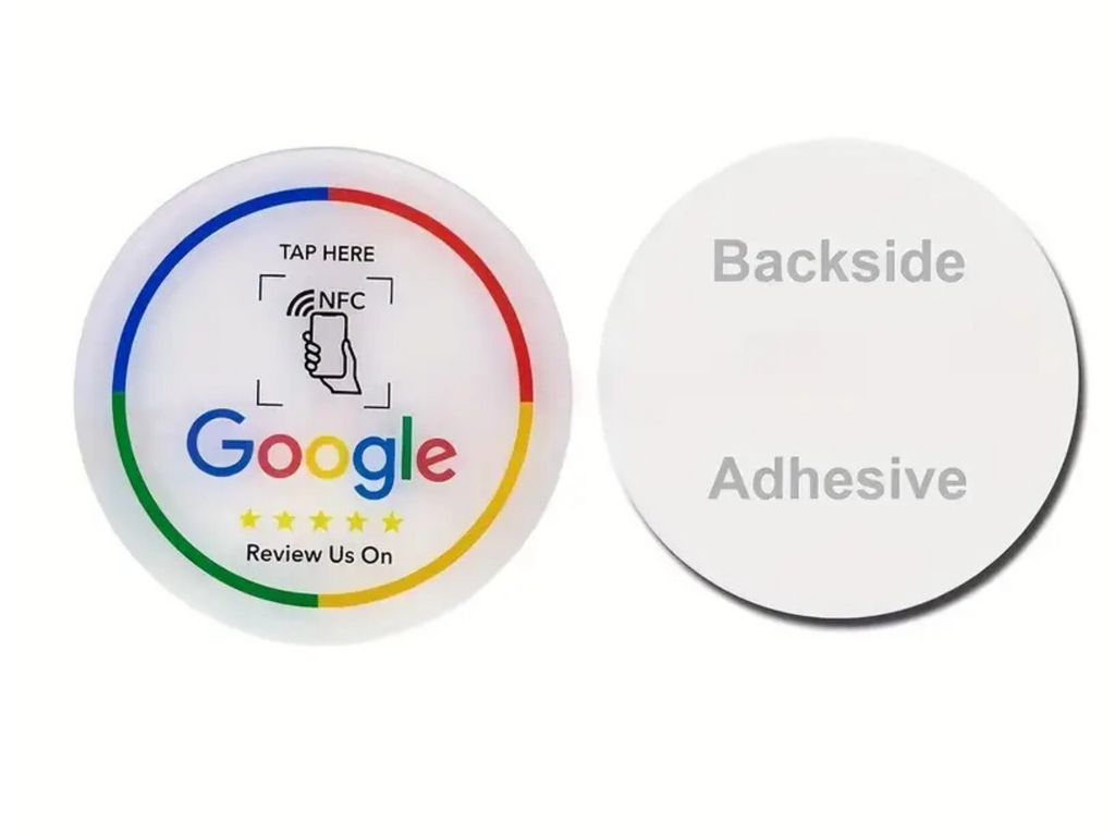 Google Review NFC-badge – Zelfklevend, 2‑pack Ø10 cm Mat Wit (1+1 Gratis)