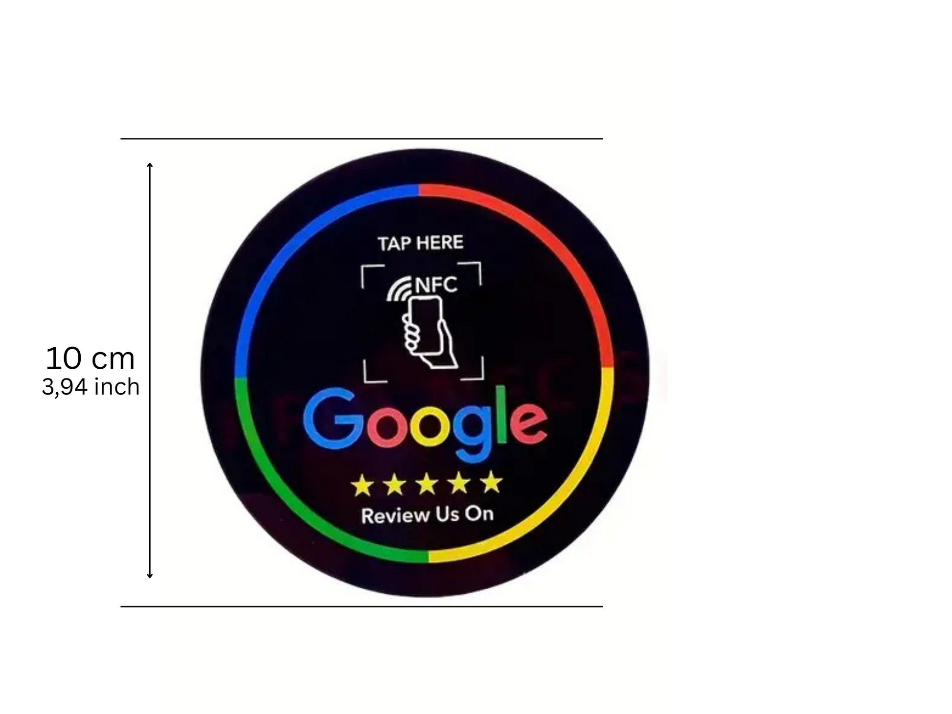 Google Review NFC-badge – Zelfklevend, 2‑pack Ø10 cm Mat Zwart (1+1 Gratis)