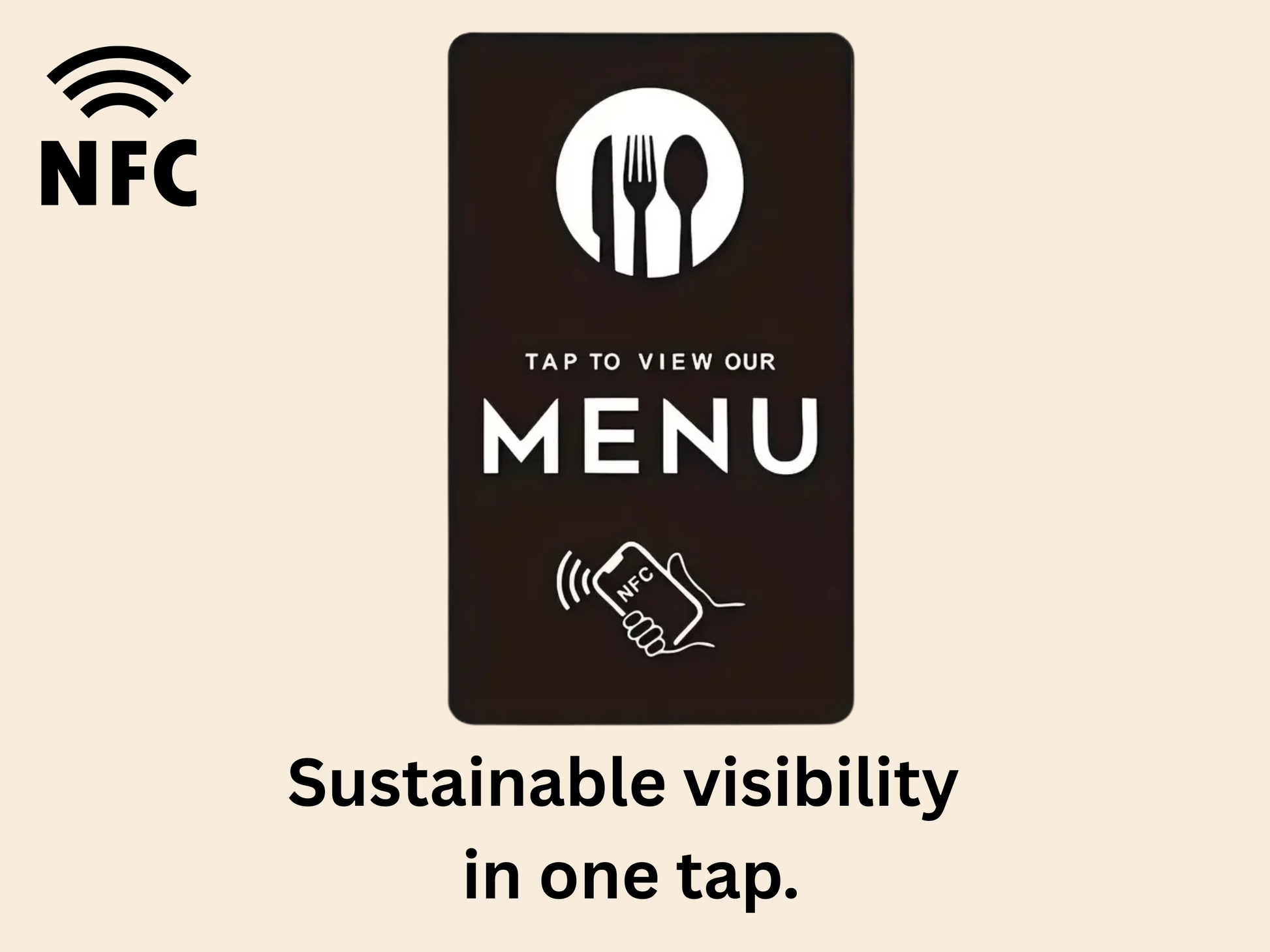 NFC Digitale Menukaart – “Tap to View Our MENU” – 2‑pack Zwart, (1+1 Gratis)