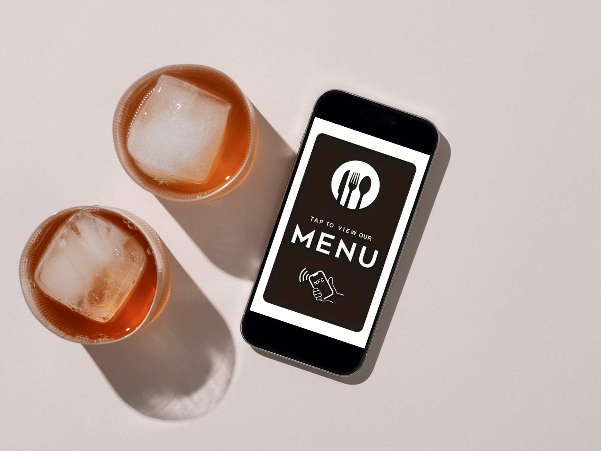 NFC Digitale Menukaart – “Tap to View Our MENU” – 2‑pack Zwart, (1+1 Gratis)
