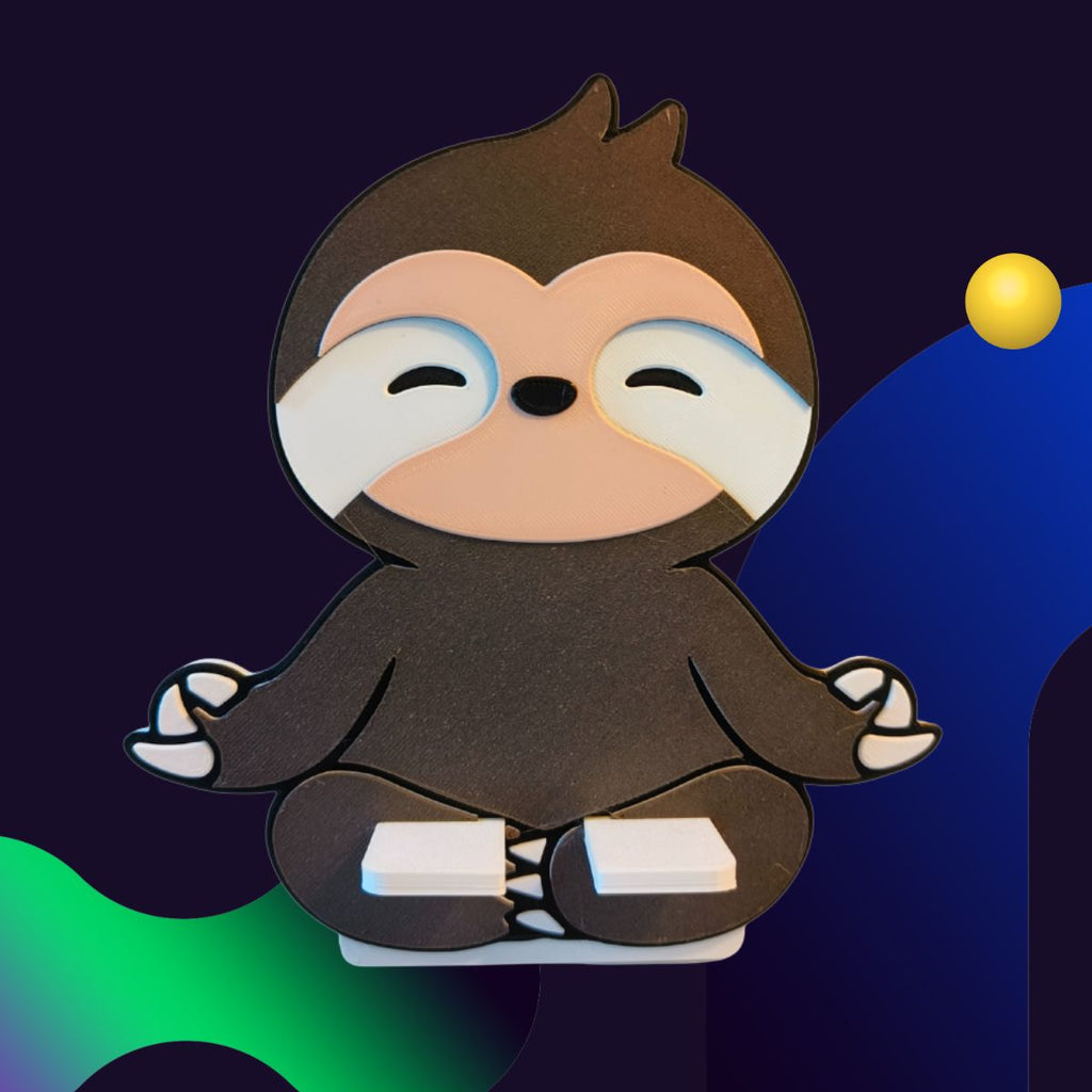 Luiaard Telefoonstandaard – 3D Geprint – Met Kabelgoot (Opladen & Neerzetten)