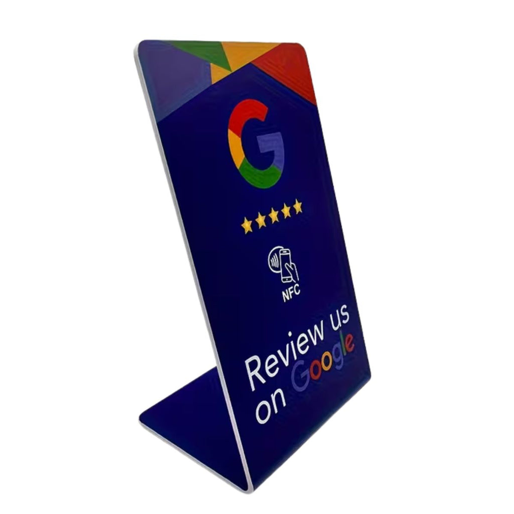 NFC Google Review Display – Blauw | Tap-to-Review Zonder App