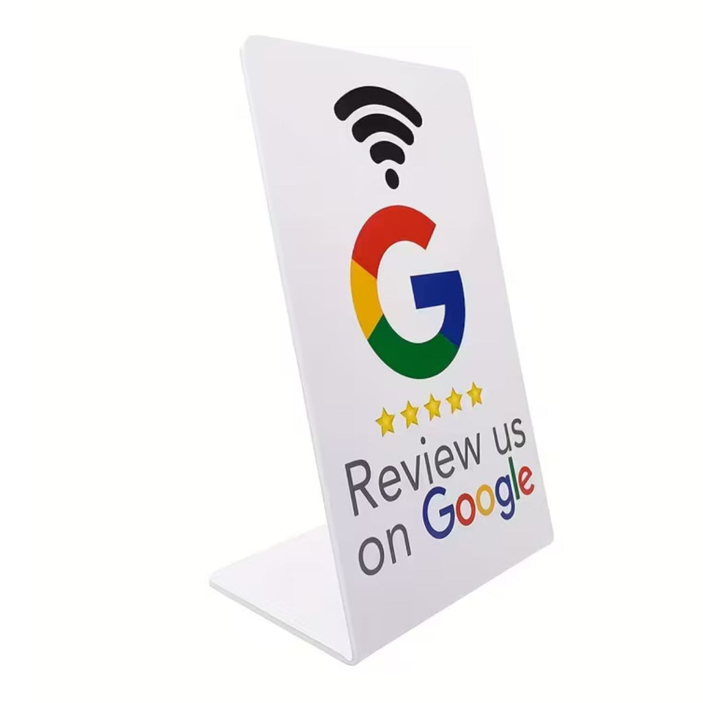 Witte Google Review Display – NFC | Tap-to-Review Bordje voor Balie of Toonbank