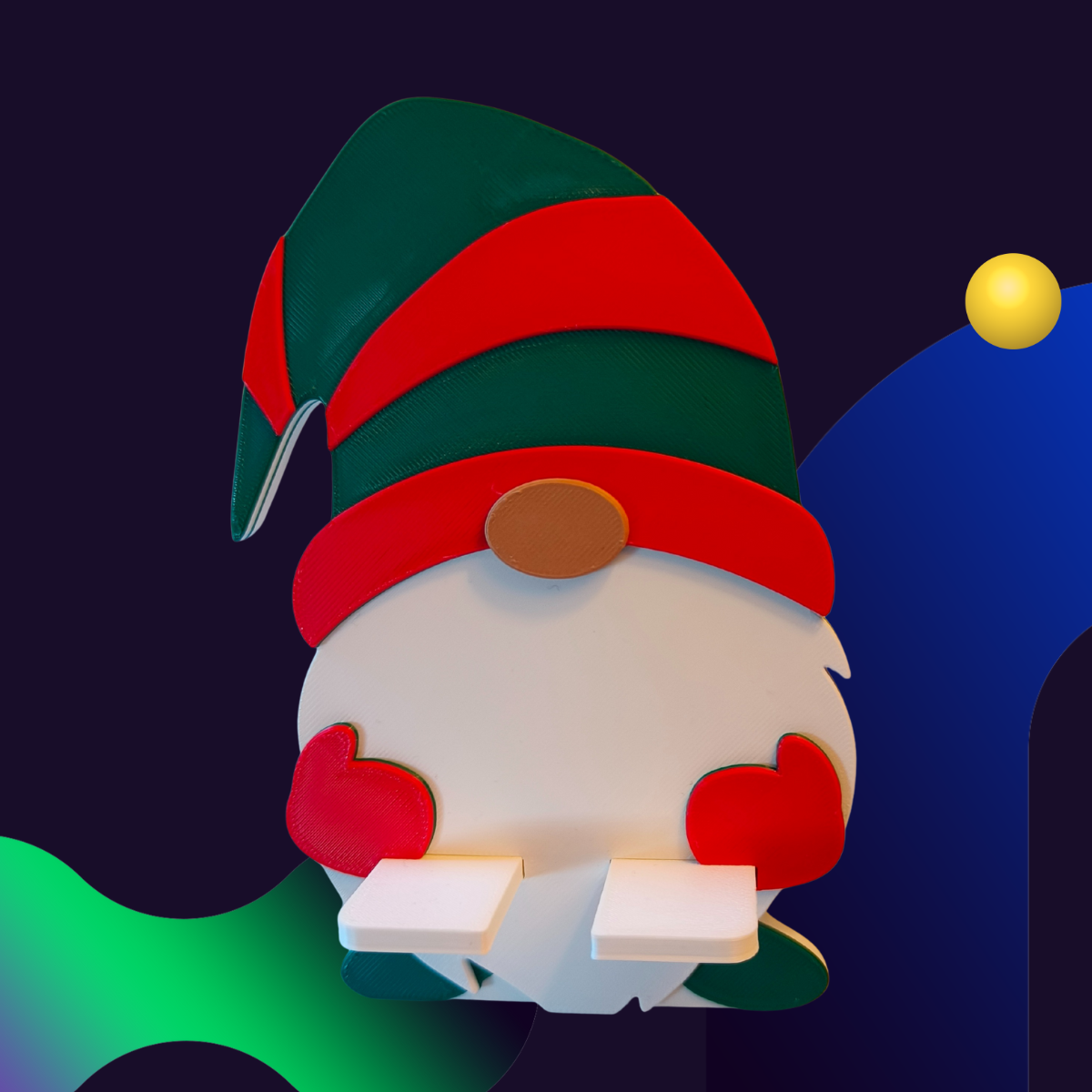 Kabouter Telefoonhouder – 3D Geprint – Met Kabelgoot (Opladen & Neerzetten)