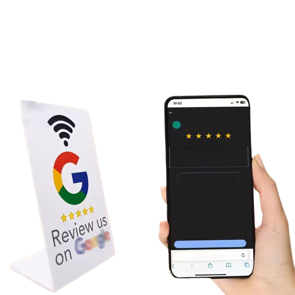Witte Google Review Display – NFC | Tap-to-Review Bordje voor Balie of Toonbank