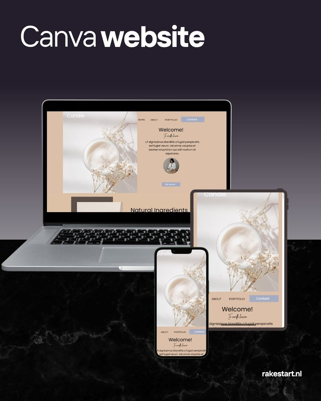 Kaarsen Website Template | Warm Minimalistisch Canva Website | Stijlvol & Mobielvriendelijk
