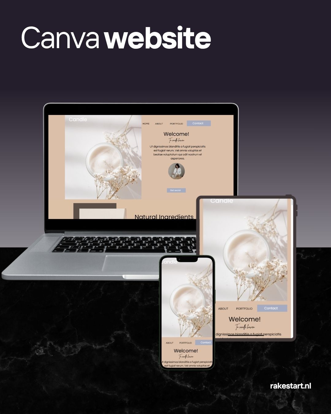 Kaarsen Website Template | Warm Minimalistisch Canva Website | Stijlvol & Mobielvriendelijk