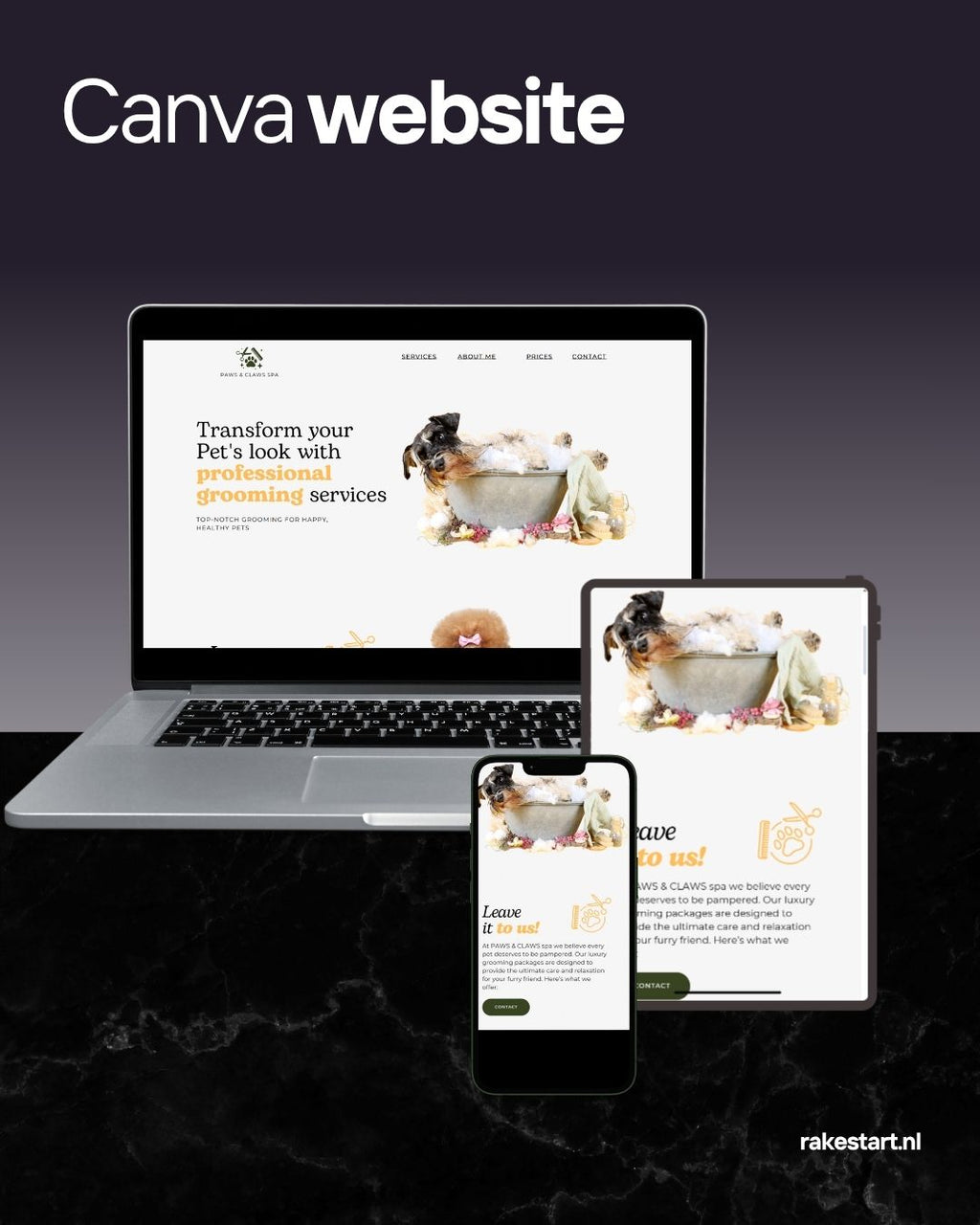 Hondentrimsalon Website Template | Canva Website voor Dierenverzorgers | Professioneel & Mobielvriendelijk