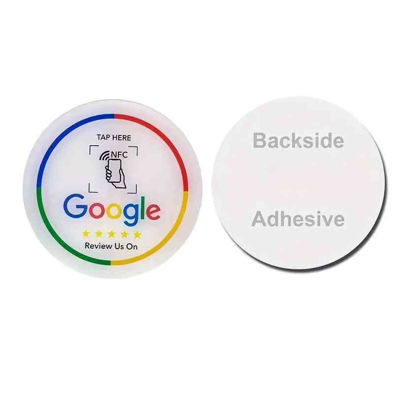 Google Review NFC-badge – Zelfklevend, 2‑pack Ø10 cm Mat Wit (1+1 Gratis)