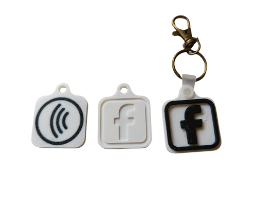 3D NFC-sleutelhanger met Facebook icoon – direct naar jouw pagina of Messenger