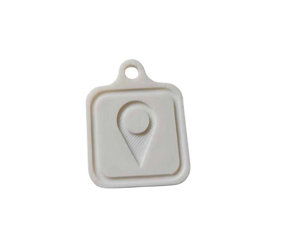 Route NFC-sleutelhanger met locatie-pin icoon – 3D sleutelhanger naar jouw adres of route